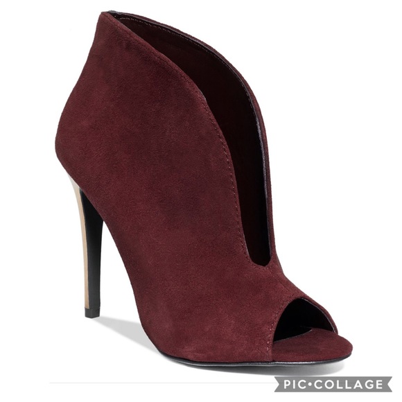 Fergie Rina, Wine Suede Peep Toe Heels - Picture 2 of 6